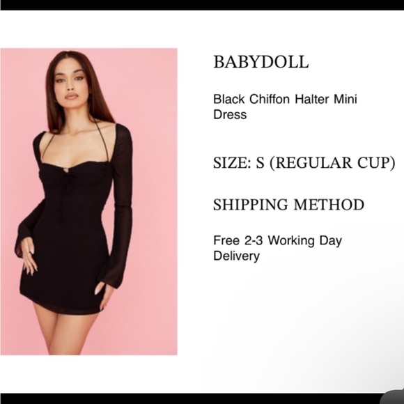 House of CB Dresses House Of Cb Babydoll Black Chiffon Halter Mini